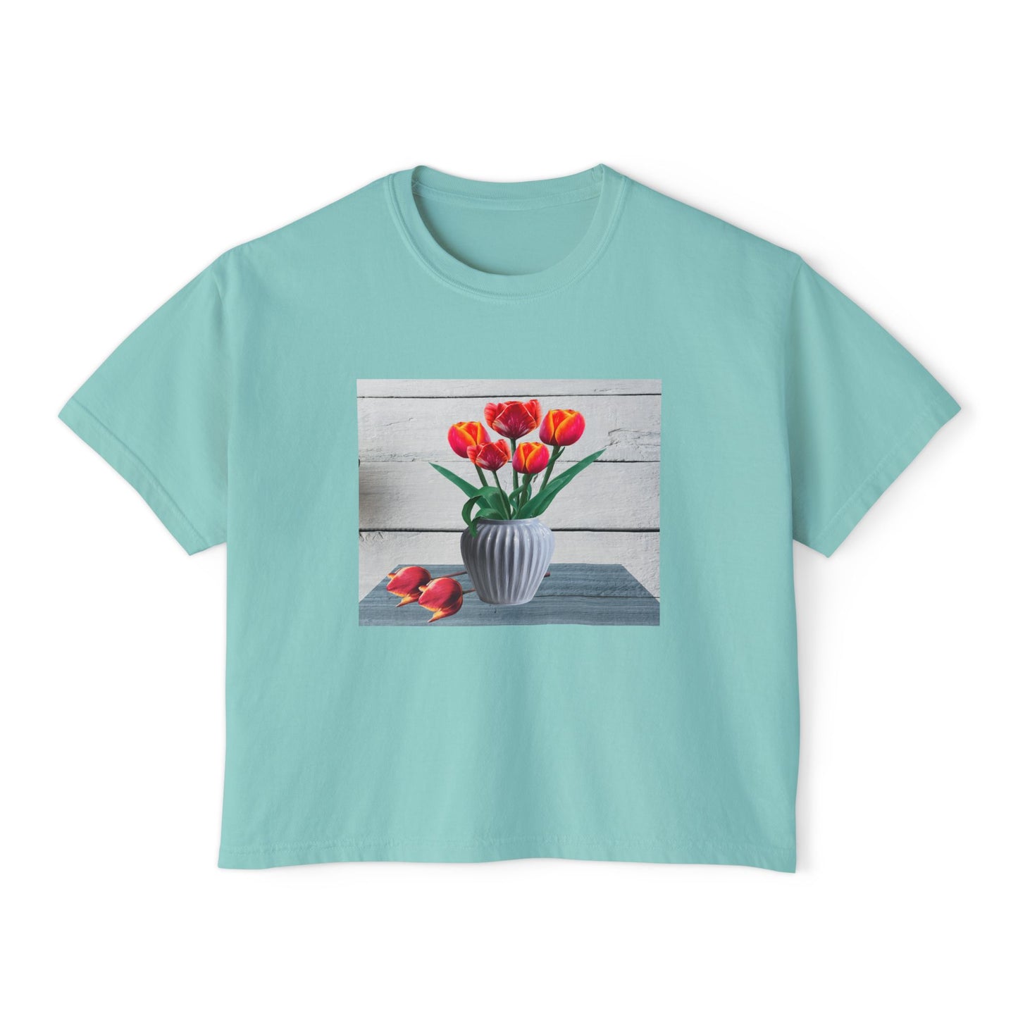 Floral Country Tulips Women's Boxy Tee - Cute Spring Top, Casual Wear, Gift for Her, Garden Lovers, Everyday Style