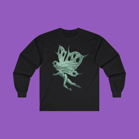 Green Fairy Wings Long Sleeve Tee — Ethereal Nature Graphic Shirt