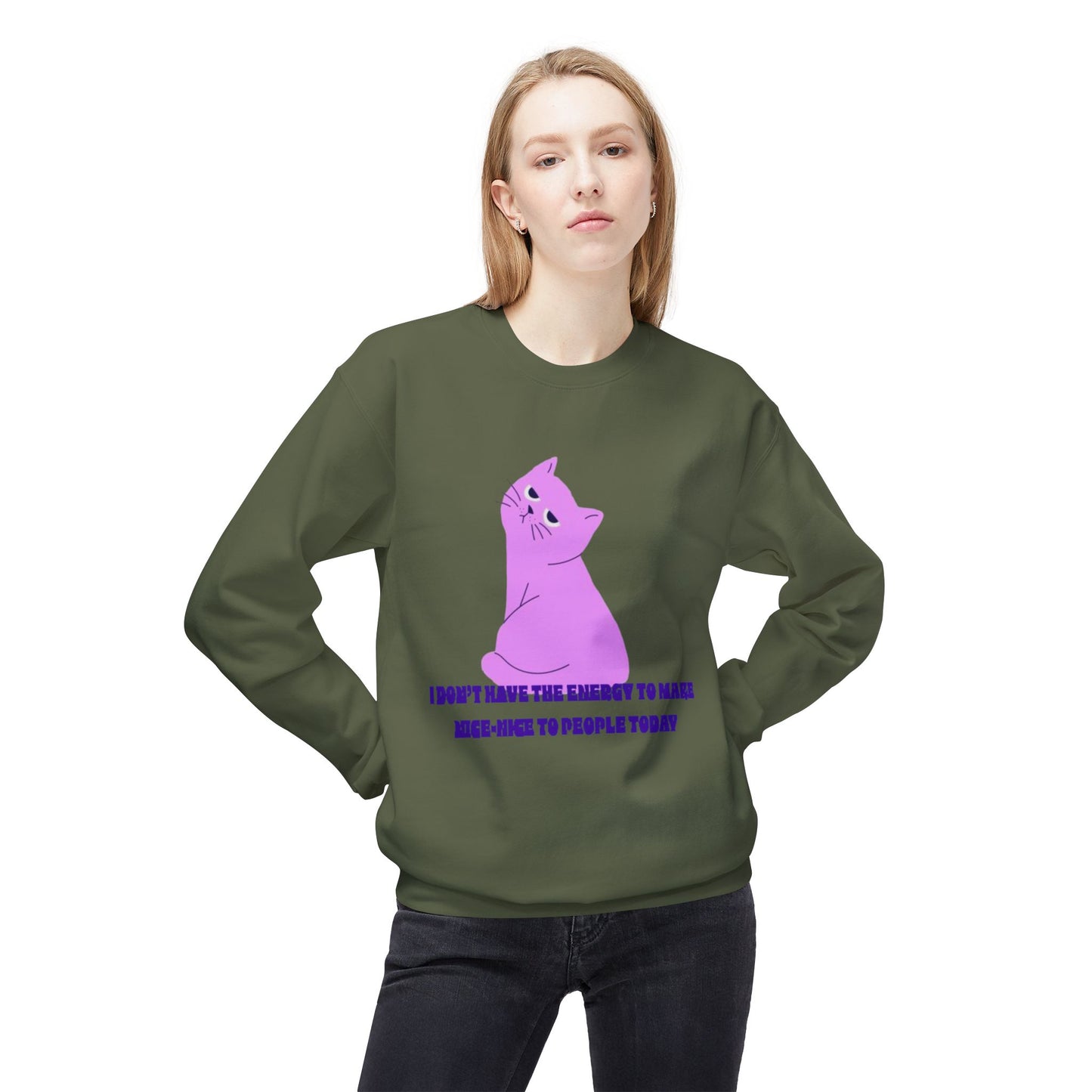 Cat Energy Sweatshirt, Cozy Unisex Crewneck, Funny Cat Lover Gift, Relaxed Fit Pullover, Perfect for Cat Lovers and Introverts