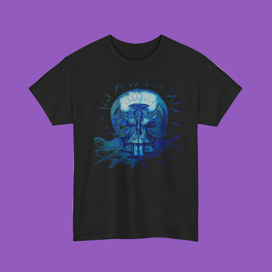 Skull Moon Tee — Blue Haunted Skull Graphic T-Shirt