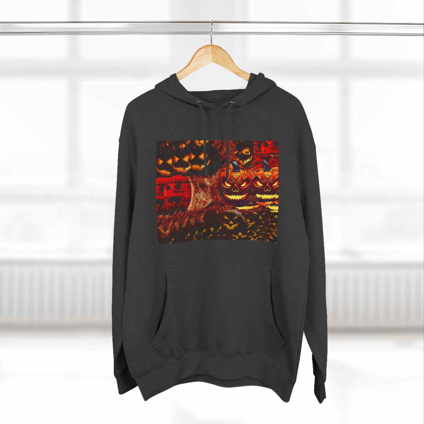Halloween Distorted Pumpkin Three-Panel Fleece Hoodie