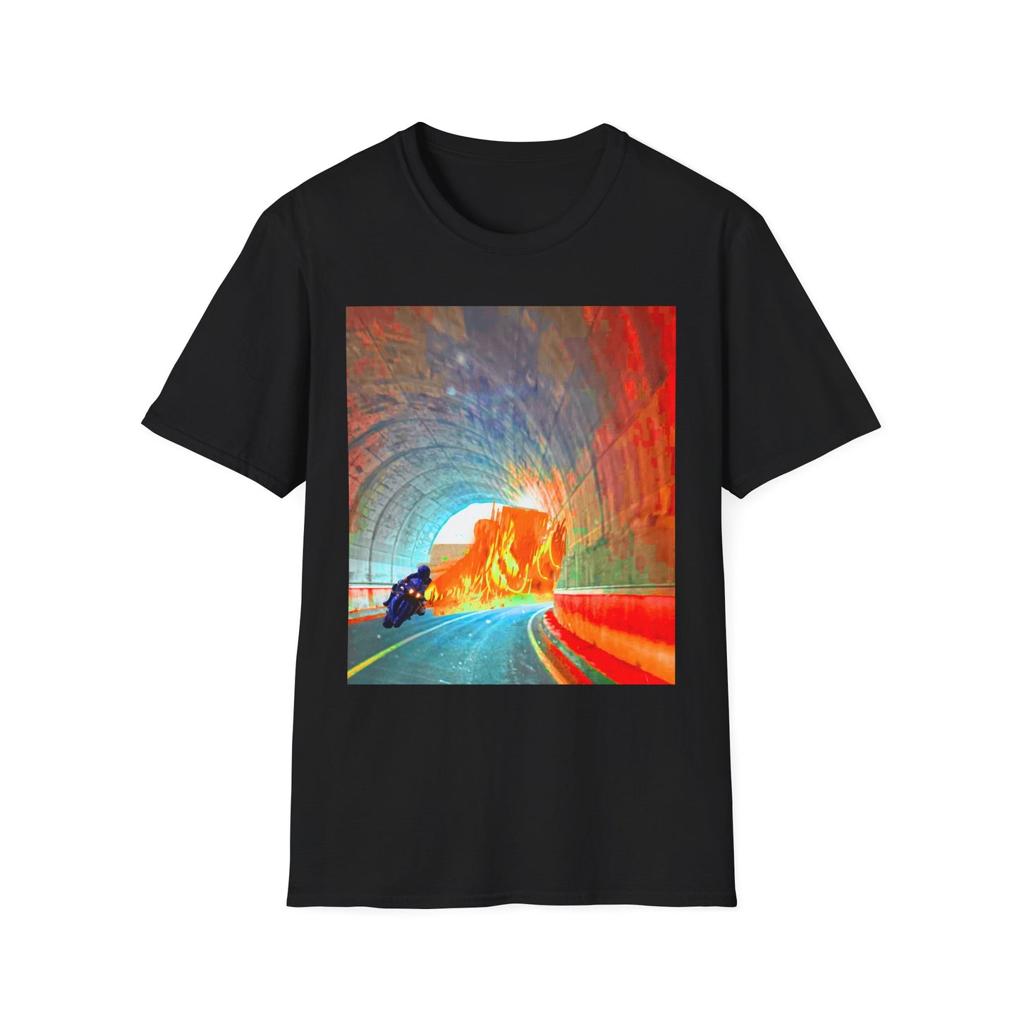 Vibrant Adventure motorcycle T-Shirt | Unisex Softstyle Tee, Casual Streetwear, Trendy Graphic Top, Unique Gift for Travelers, Colorful Artwork Shirt