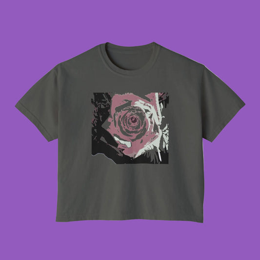 Women's Boxy Tee — Vintage Rose Graphic Crop Top