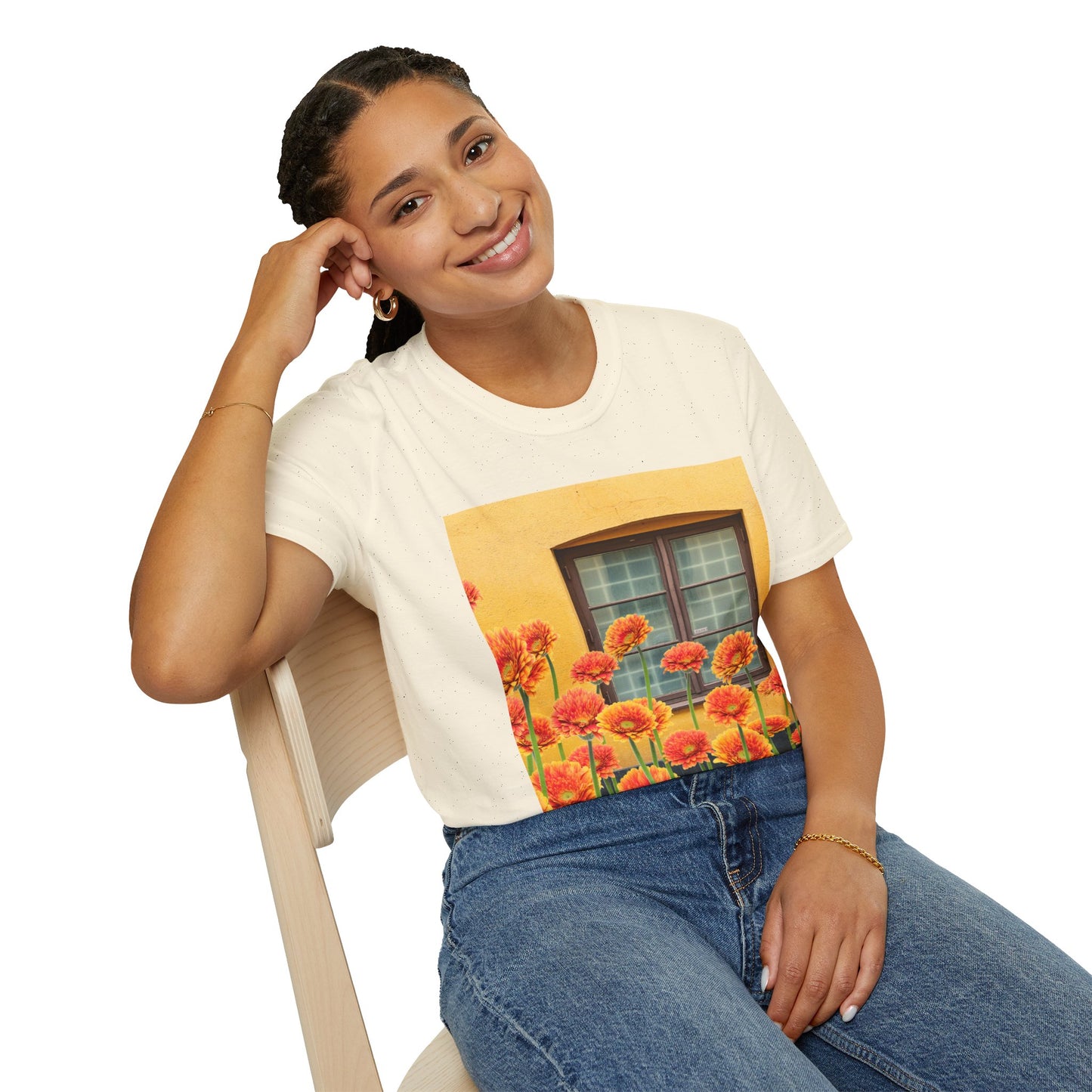 Vibrant Flower Catalina Window Tee - Unisex Softstyle T-Shirt, Floral Graphic Shirt, Spring Fashion, Gift Idea, Art Lover's Top, Summer Outfit