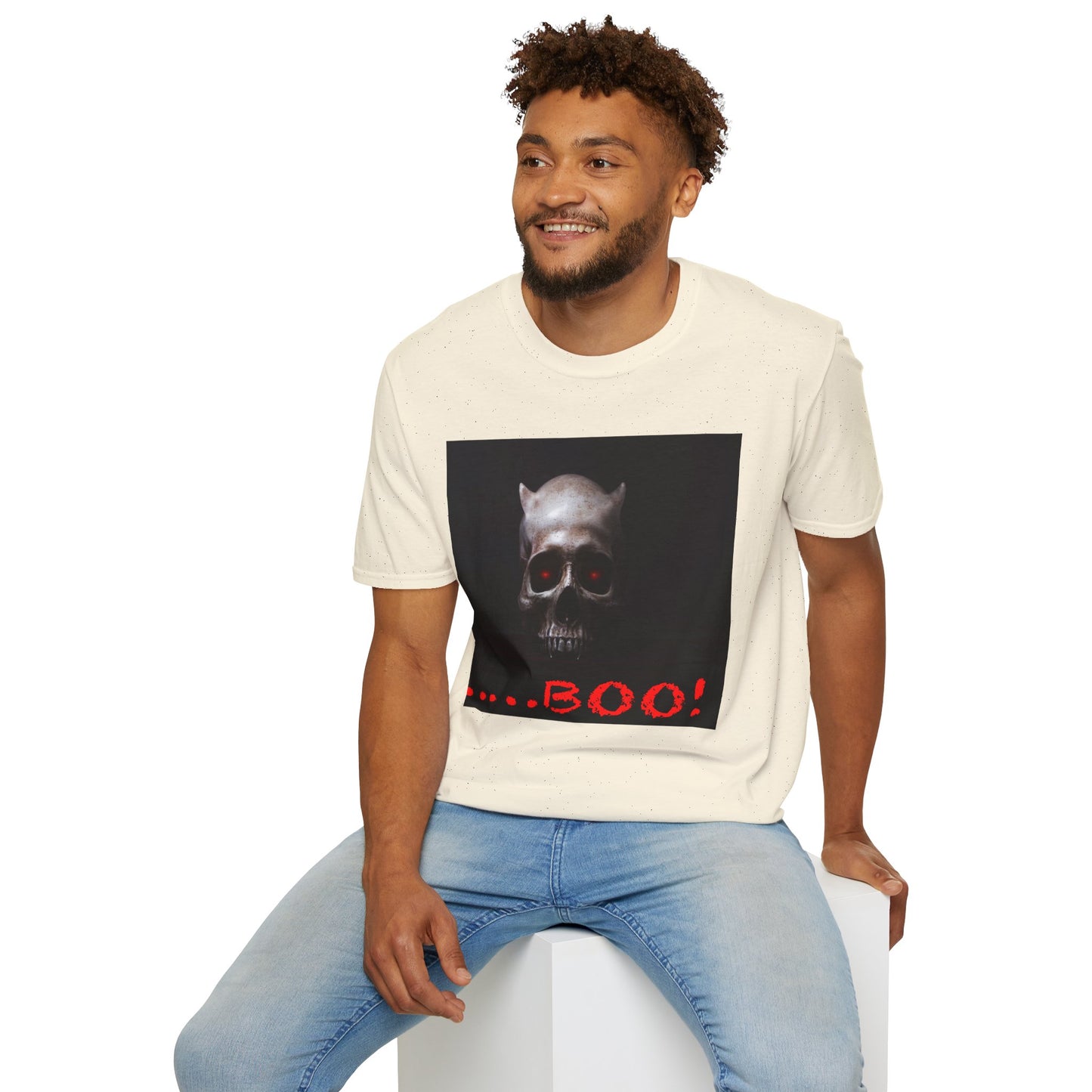 Spooky Skull BOO Halloween Tee, Unisex Softstyle T-Shirt, Halloween Apparel, Casual Ghost Shirt, October Fun Wear, Boo T-Shirt