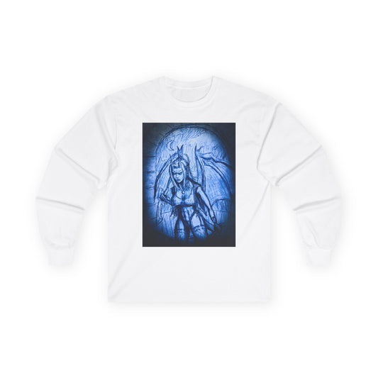 Gothic Demon Art Long Sleeve Tee — Blue Gothic Illustration