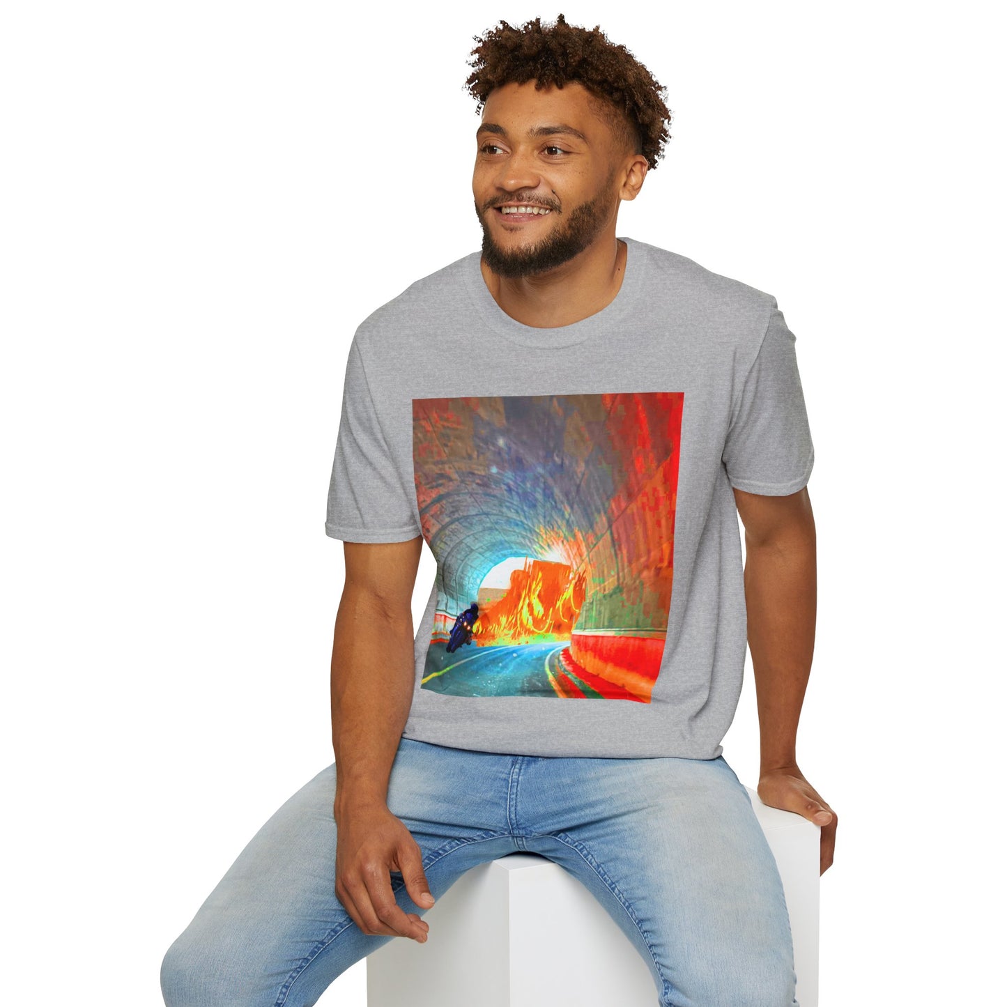 Vibrant Adventure motorcycle T-Shirt | Unisex Softstyle Tee, Casual Streetwear, Trendy Graphic Top, Unique Gift for Travelers, Colorful Artwork Shirt