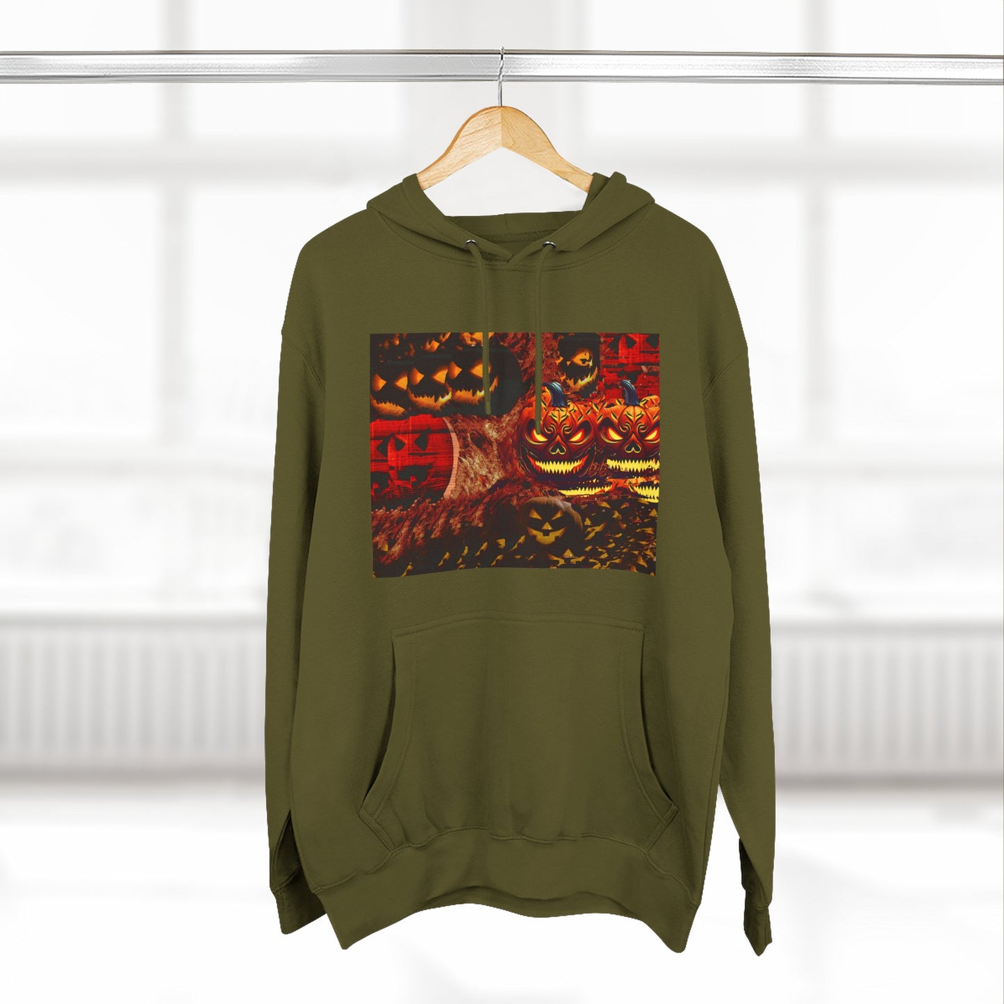 Halloween Distorted Pumpkin Three-Panel Fleece Hoodie