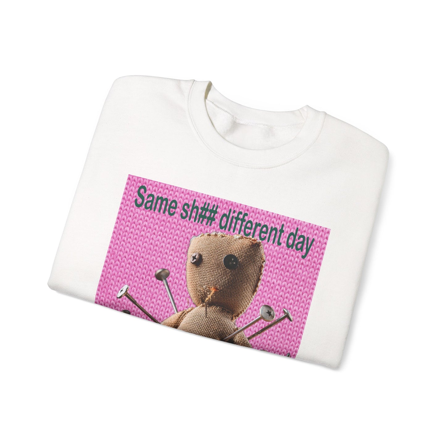 Voodoo Doll Funny Graphic Crewneck Sweatshirt, Casual Everyday Wear, Perfect Gift for Friends & Family, Humor, Quirky Style, Unisex