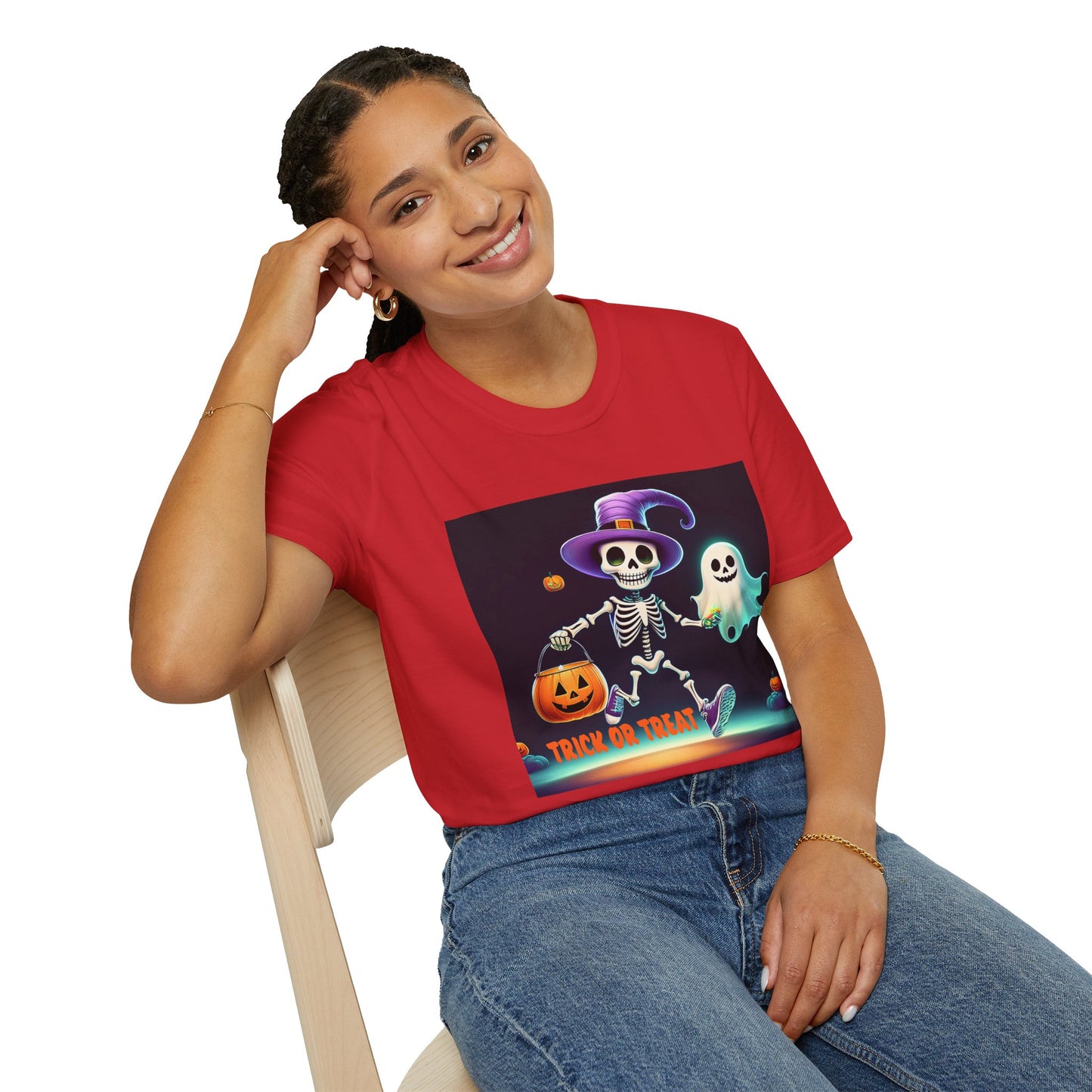 Halloween Skeleton Unisex T-Shirt, Trick or Treat Tee, Spooky Season Apparel, Ghost Theme Shirt, Halloween Costume Top
