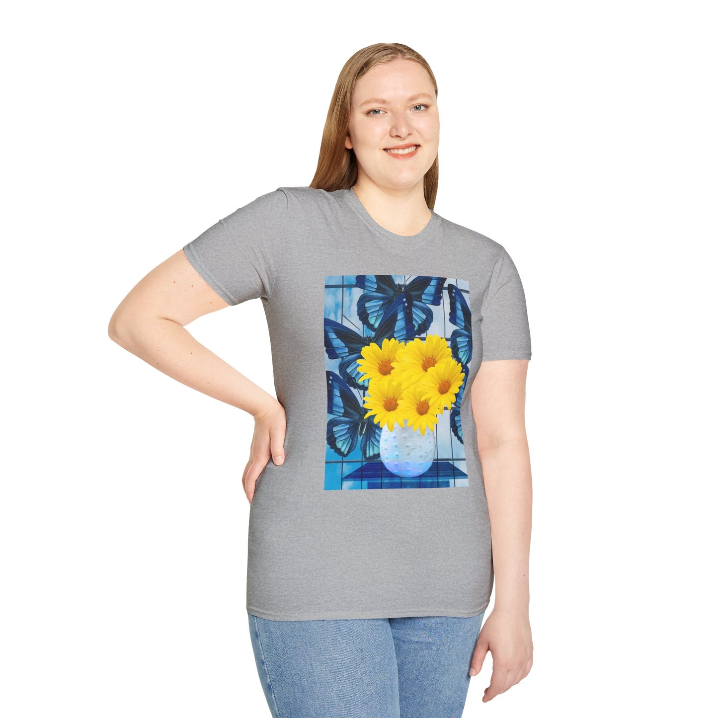 Sunny Blooms Unisex Softstyle T-Shirt, Floral Graphic Tee, Gift for Her, Summer Vibes, Casual Wear, Nature Lover Gift
