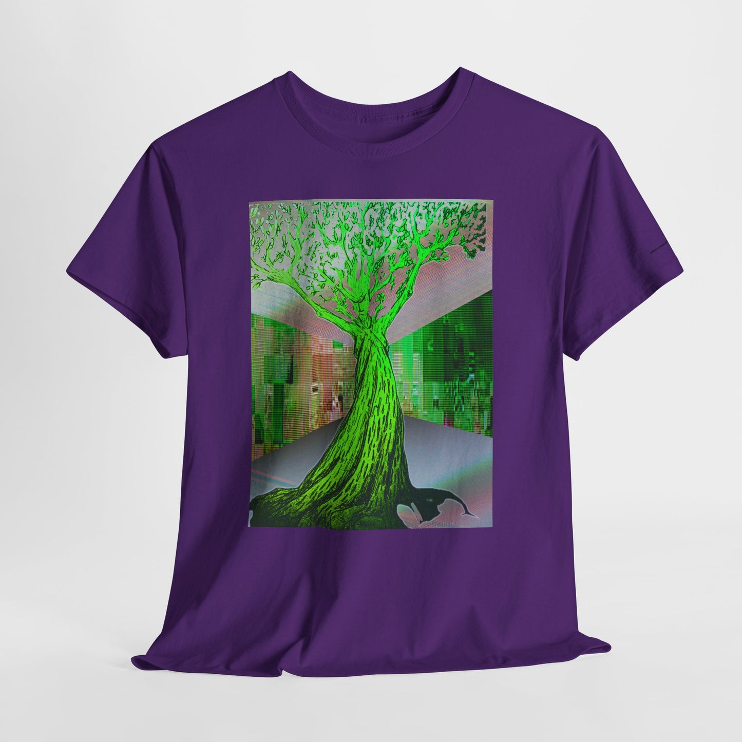 Green Neon Tree Graphic Tee – Surreal Nature Art T-Shirt