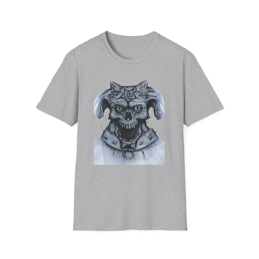Edgy Graphic Tee: Unisex Softstyle T-Shirt with Skull Design, Art Lover Gift, Halloween Costume, Casual Wear, Unique Artwork Apparel