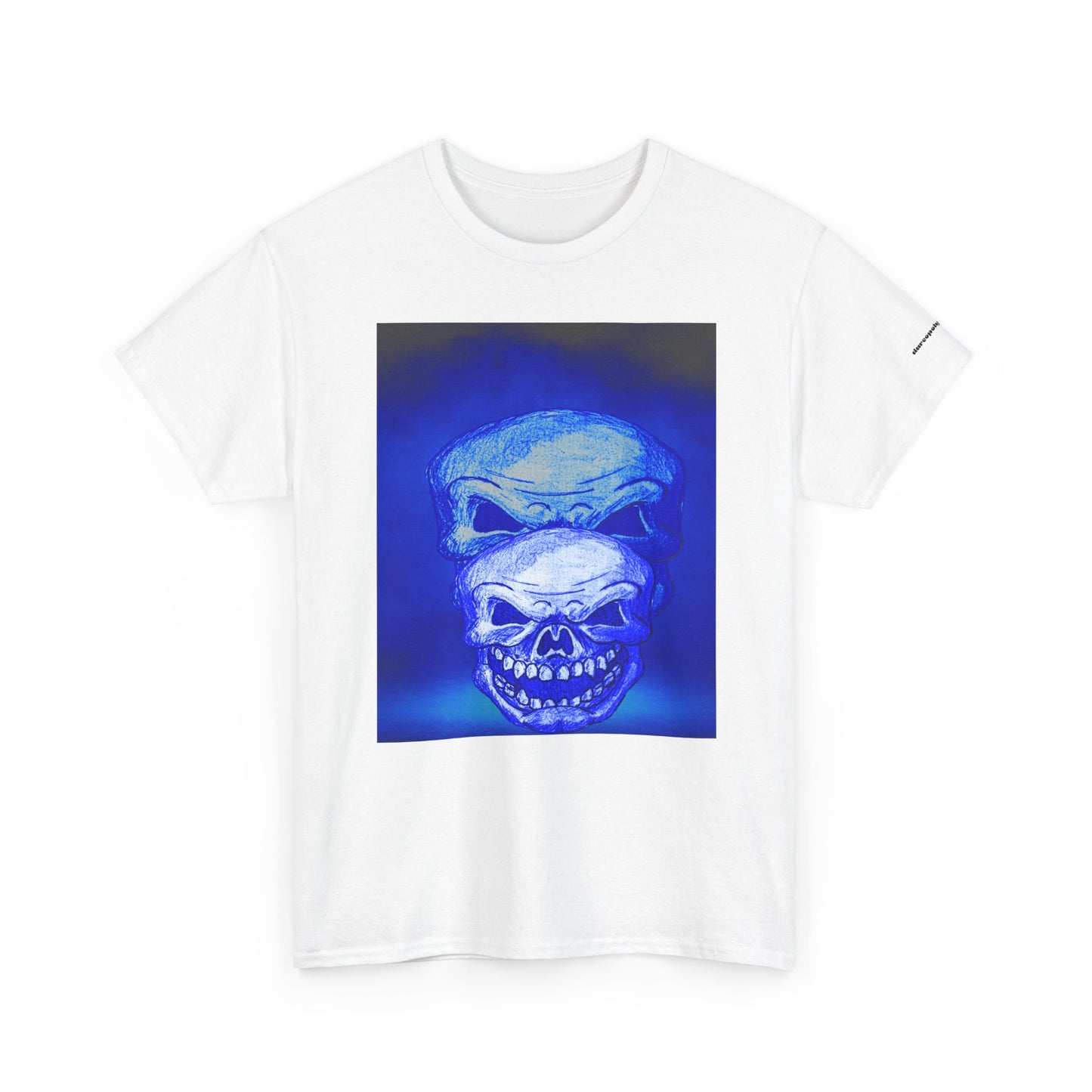 Skull Double Exposure Tee — Neon Blue Horror Graphic T-Shirt