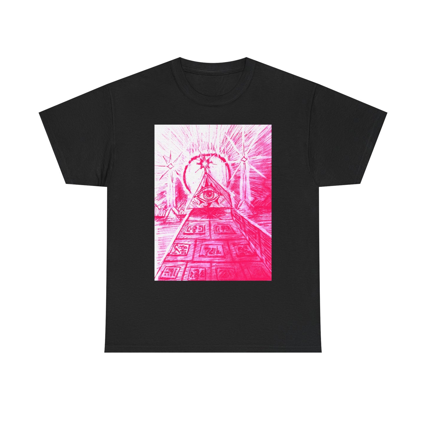 Pink Pyramid Eye Vibrant Artistic Unisex Heavy Cotton Tee | Creative Graphic Tee for Art Lovers, Casual Wear, Gifts, Festival Apparel, Statement Shirt