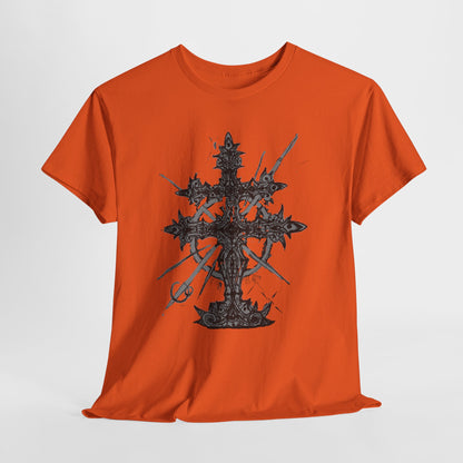 Gothic Cross Graphic T-Shirt — Dark Ornate Church Cross Tee