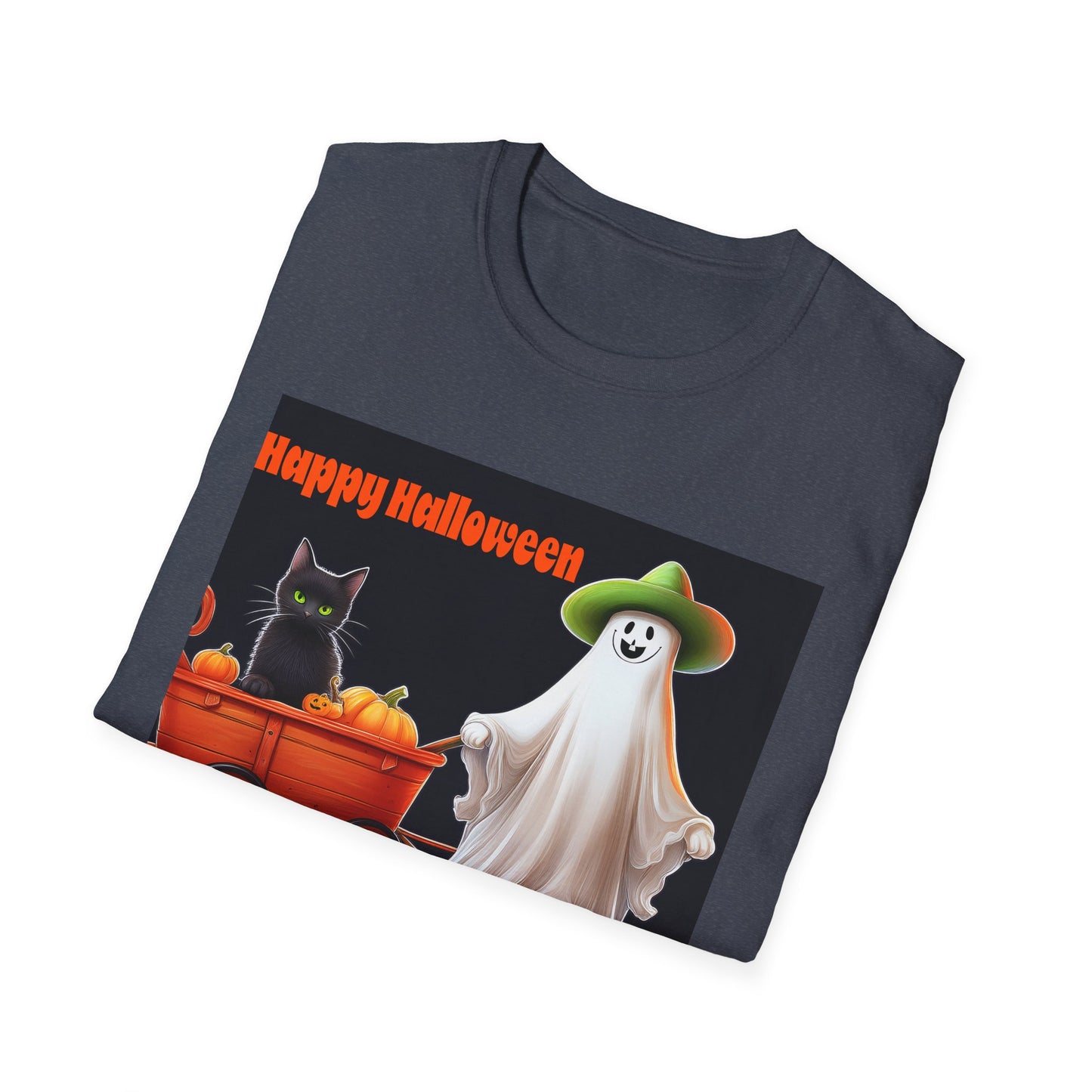 Halloween Ghost with wagon t-Shirt, trick or treating  Funny Halloween Tee, Unisex Casual Shirt, Cute Halloween Costume, Spooky Holiday Apparel