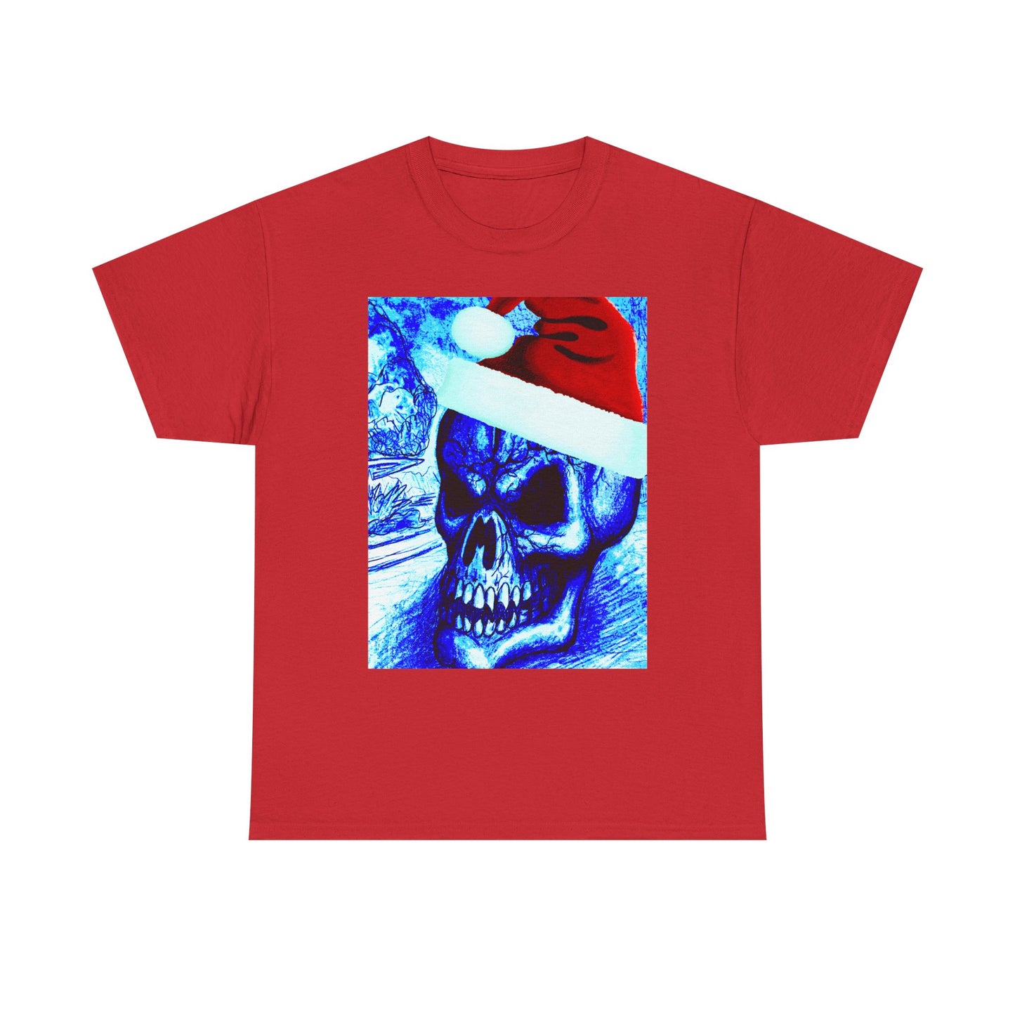 Christmas Skull Tee — Blue Santa Skull Holiday T-Shirt