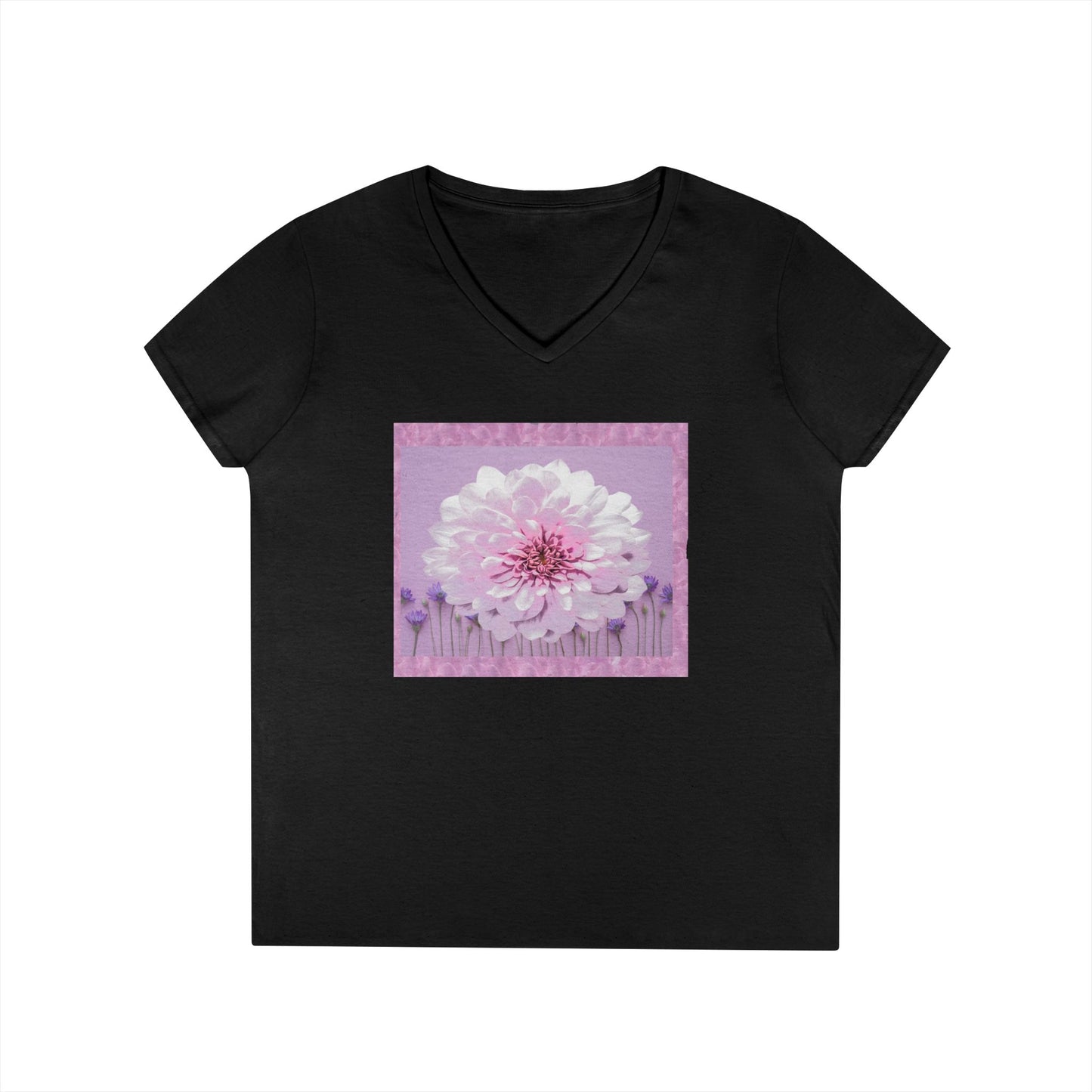 Floral V-Neck Tee — 'Sophie's Saturday' Pink Blossom Graphic