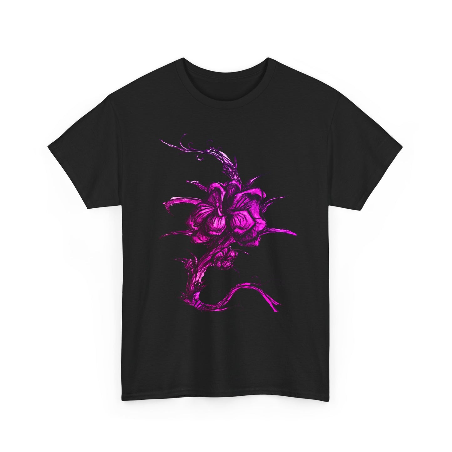Purple Floral Unisex Heavy Cotton Tee - Artistic Graphic Shirt