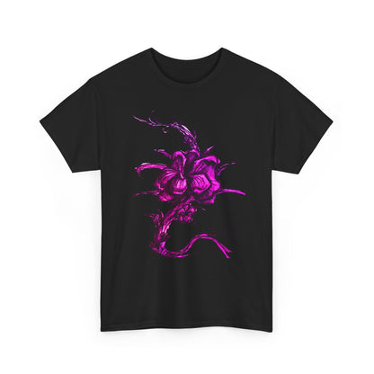 Purple Floral Unisex Heavy Cotton Tee - Artistic Graphic Shirt