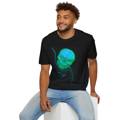 Glow-in-the-Dark floating vibe Skull T-Shirt, Creepy Halloween Tee, Unisex Softstyle Top, Spooky Gift for Teens, Unique Graphic Shirt