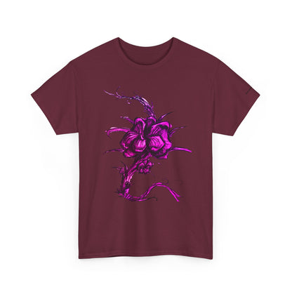 Purple Floral Unisex Heavy Cotton Tee - Artistic Graphic Shirt