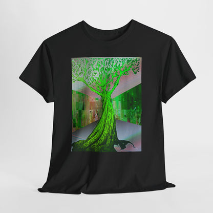 Green Neon Tree Graphic Tee – Surreal Nature Art T-Shirt