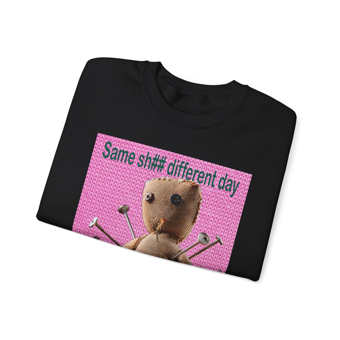 Voodoo Doll Funny Graphic Crewneck Sweatshirt, Casual Everyday Wear, Perfect Gift for Friends & Family, Humor, Quirky Style, Unisex