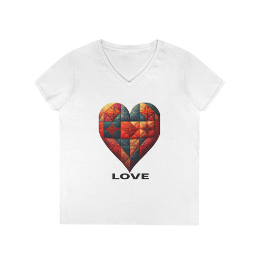 Love Patchwork Heart V-Neck Tee