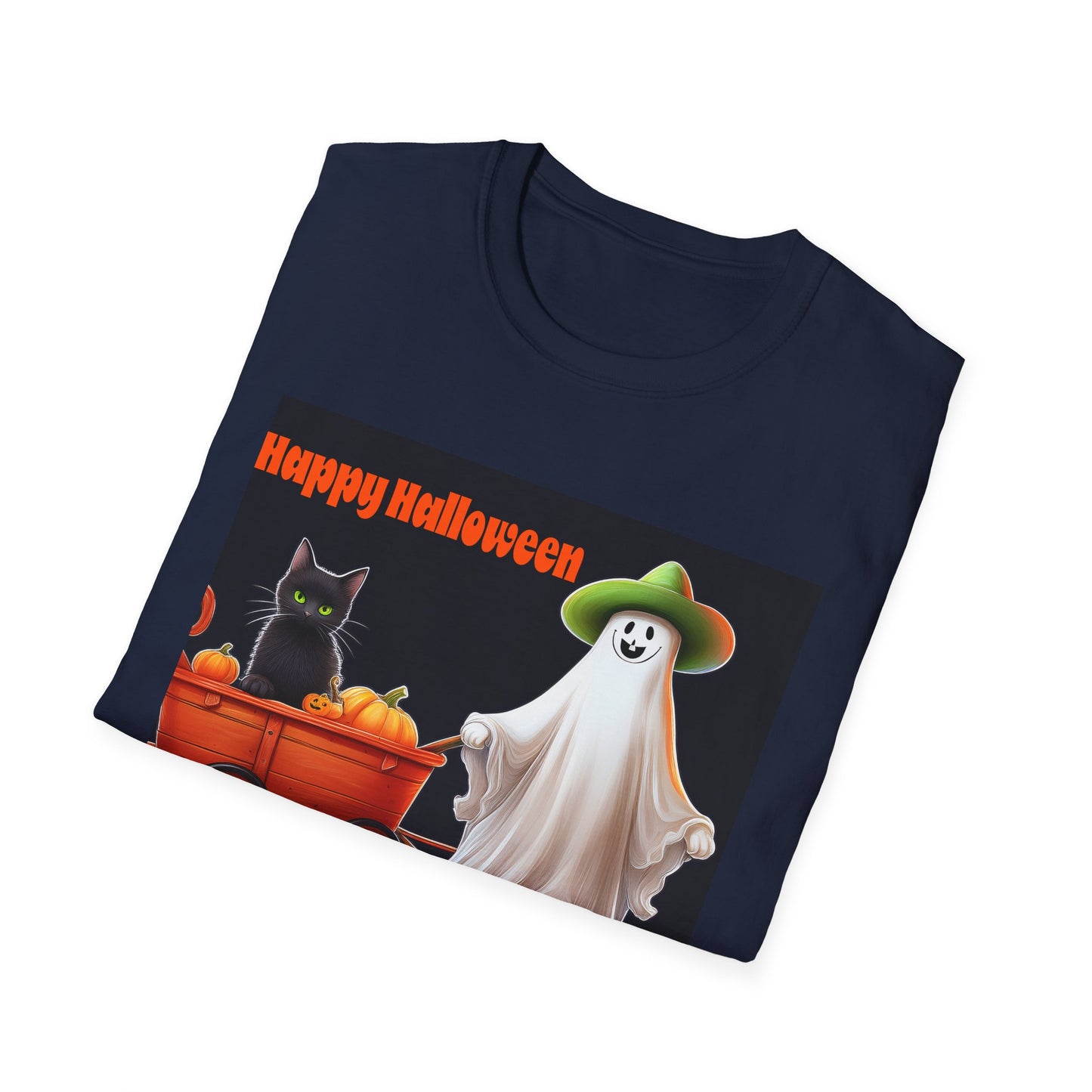 Halloween Ghost with wagon t-Shirt, trick or treating  Funny Halloween Tee, Unisex Casual Shirt, Cute Halloween Costume, Spooky Holiday Apparel