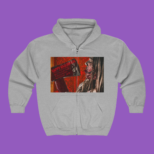 Halloween Horror Zip-Up Hoodie, Unisex Graphic Sweatshirt
