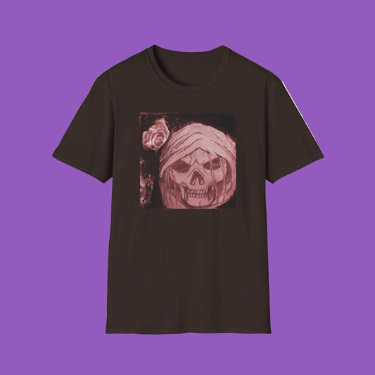 Skull Rose T-Shirt — Vintage Pink Skull Art Tee