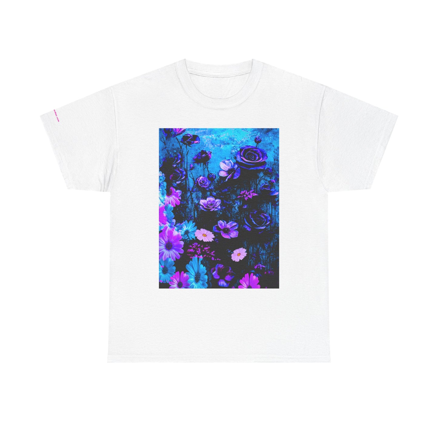Fluorescent Floral Tee — Neon Blue & Purple Garden T-Shirt