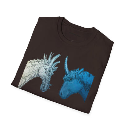 Fantasy Creatures Unisex T-Shirt - Unicorn vs Dragon Design