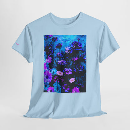 Fluorescent Floral Tee — Neon Blue & Purple Garden T-Shirt