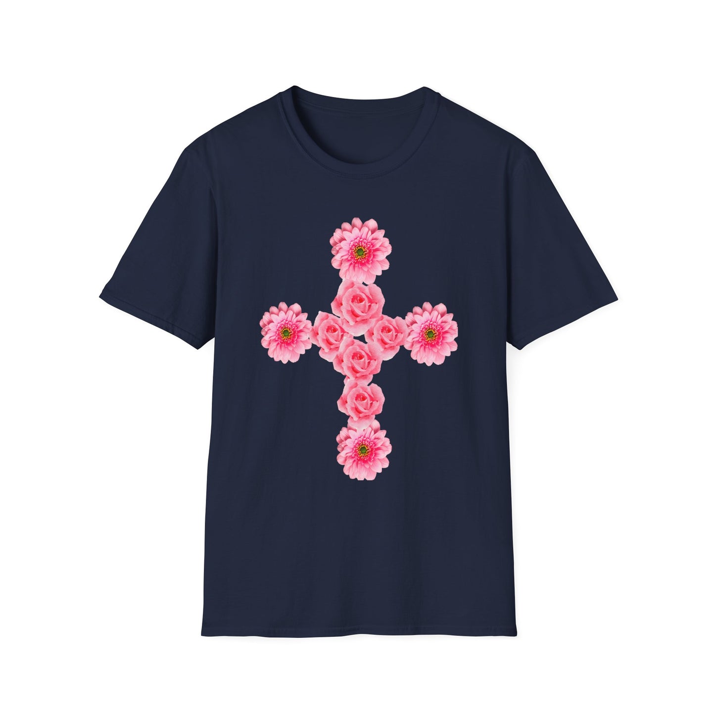 Floral Pink Rose Cross T-Shirt