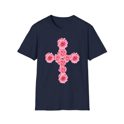 Floral Pink Rose Cross T-Shirt