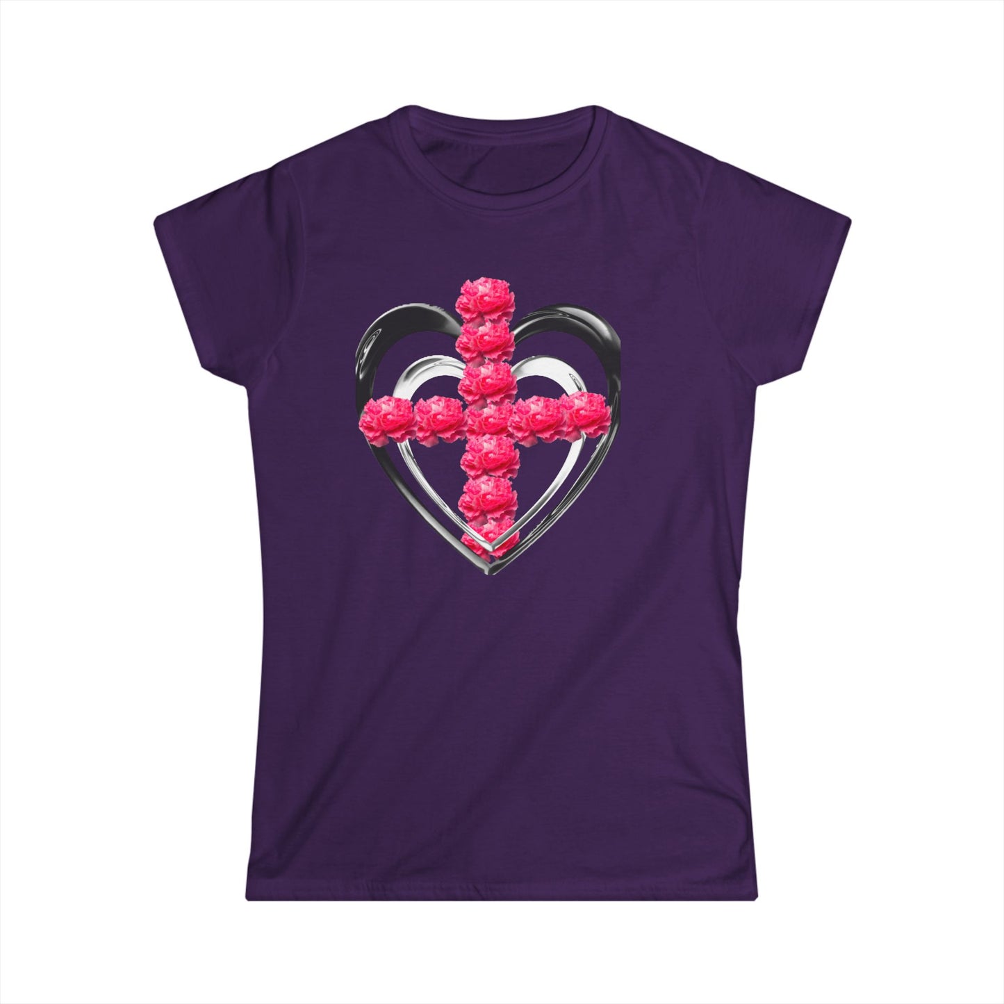 Heart Cross Floral Tee — Women's Christian Floral T-Shirt