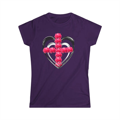 Heart Cross Floral Tee — Women's Christian Floral T-Shirt