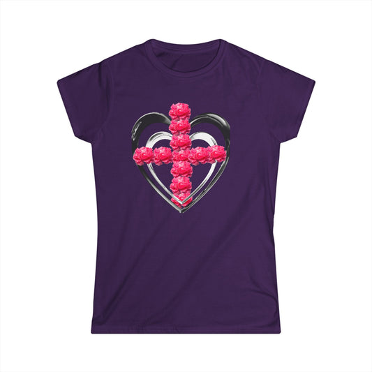 Heart Cross Floral Tee — Women's Christian Floral T-Shirt