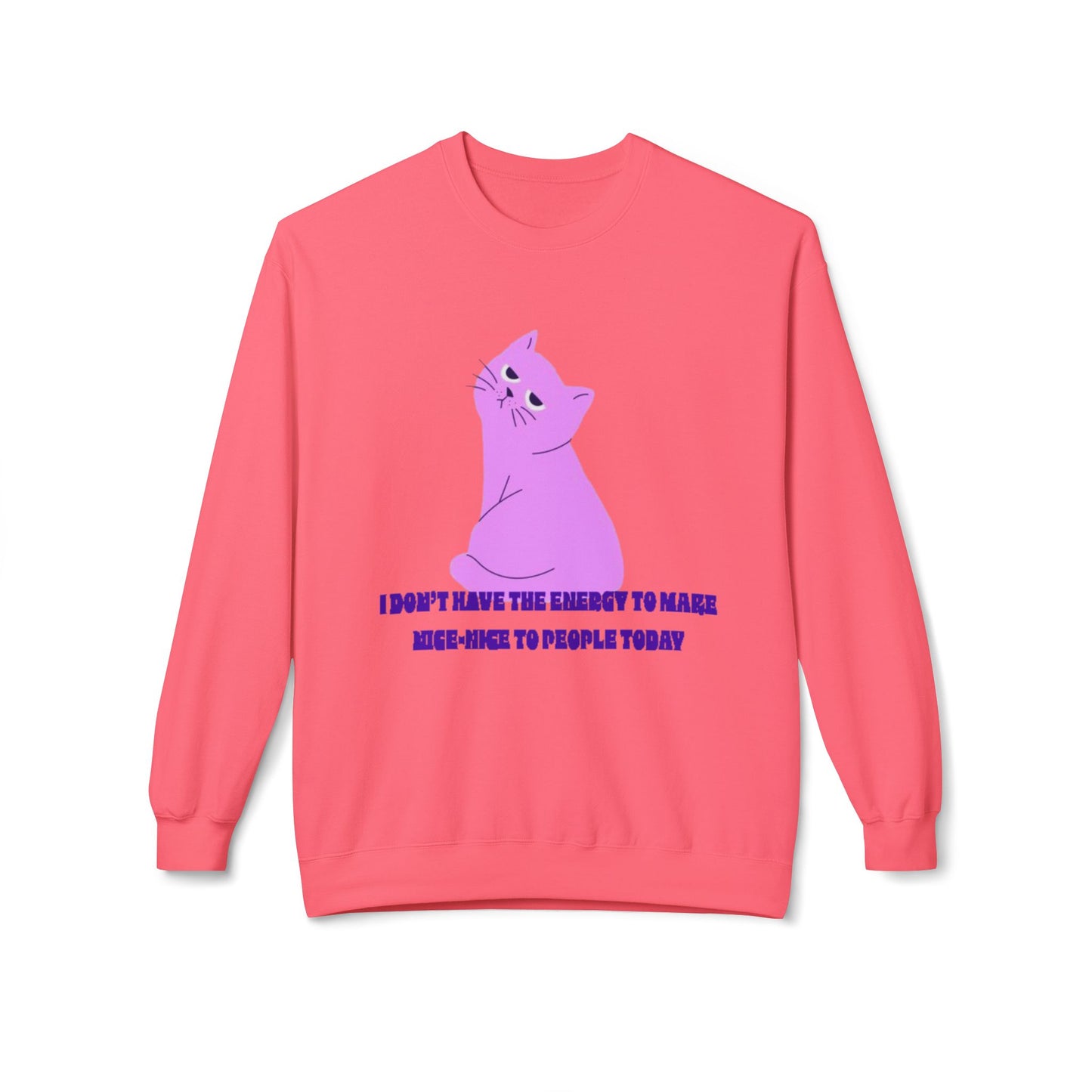 Cat Energy Sweatshirt, Cozy Unisex Crewneck, Funny Cat Lover Gift, Relaxed Fit Pullover, Perfect for Cat Lovers and Introverts