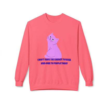 Cat Energy Sweatshirt, Cozy Unisex Crewneck, Funny Cat Lover Gift, Relaxed Fit Pullover, Perfect for Cat Lovers and Introverts