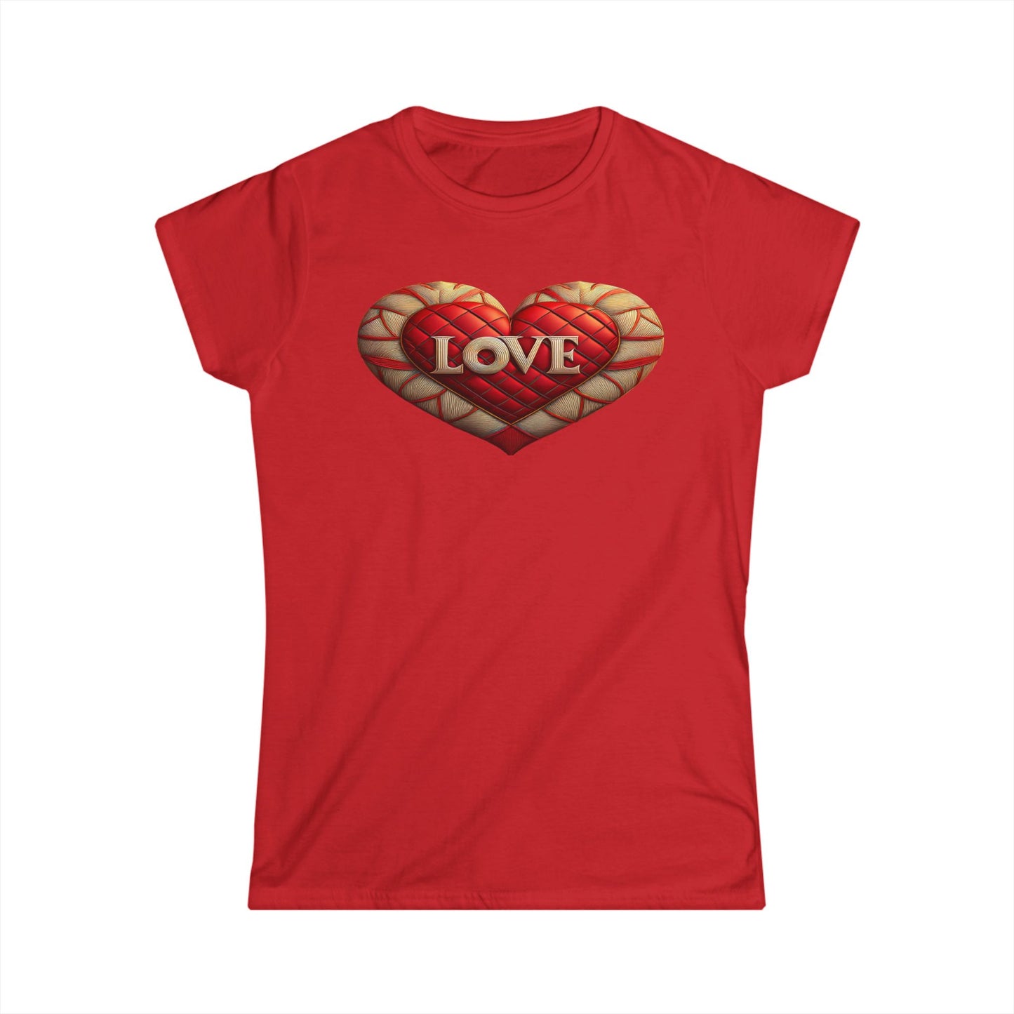 Women's Love Quilted Heart Tee — Red Quilted Heart "LOVE" Graphic Shirt