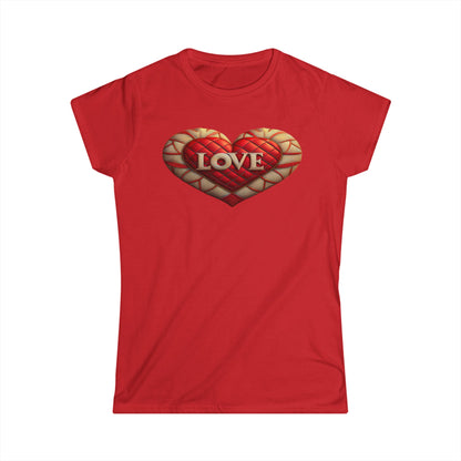 Women's Love Quilted Heart Tee — Red Quilted Heart "LOVE" Graphic Shirt