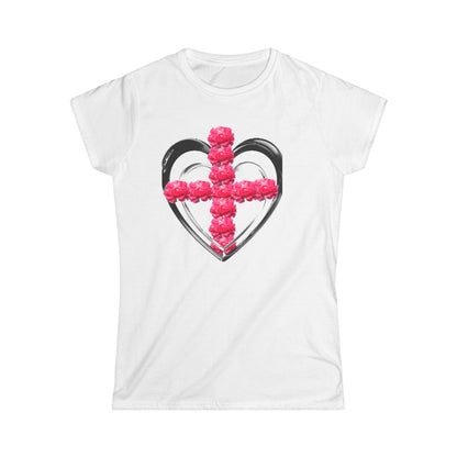 Heart Cross Floral Tee — Women's Christian Floral T-Shirt