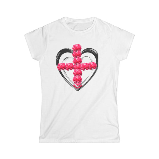 Heart Cross Floral Tee — Women's Christian Floral T-Shirt