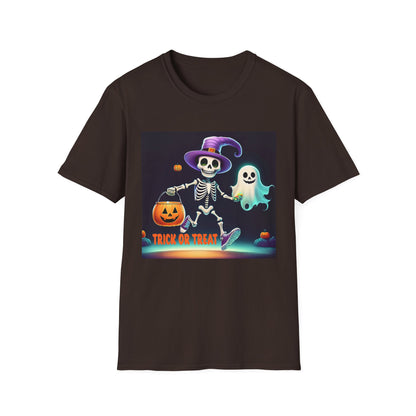 Halloween Skeleton Unisex T-Shirt, Trick or Treat Tee, Spooky Season Apparel, Ghost Theme Shirt, Halloween Costume Top