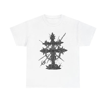 Gothic Cross Graphic T-Shirt — Dark Ornate Church Cross Tee