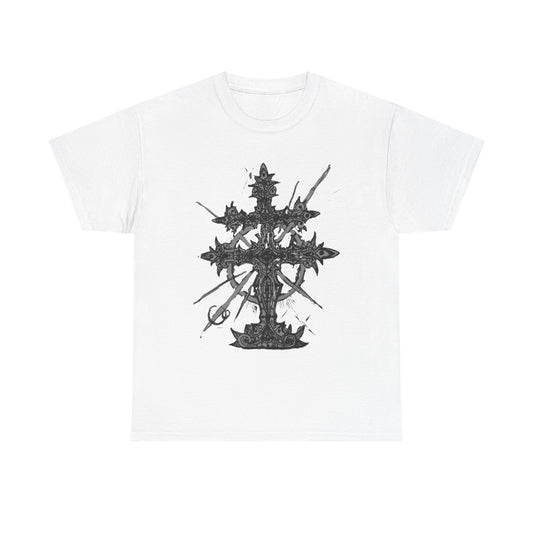 Gothic Cross Graphic T-Shirt — Dark Ornate Church Cross Tee